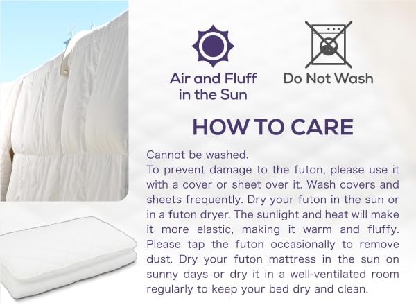 MIINA Japanese Futon Mattress, Made in Japan Full (55×78) White, Foldable Floor Lounger Bed Tatami Mat, Roll Up Sleeping Pad, Shikibuton